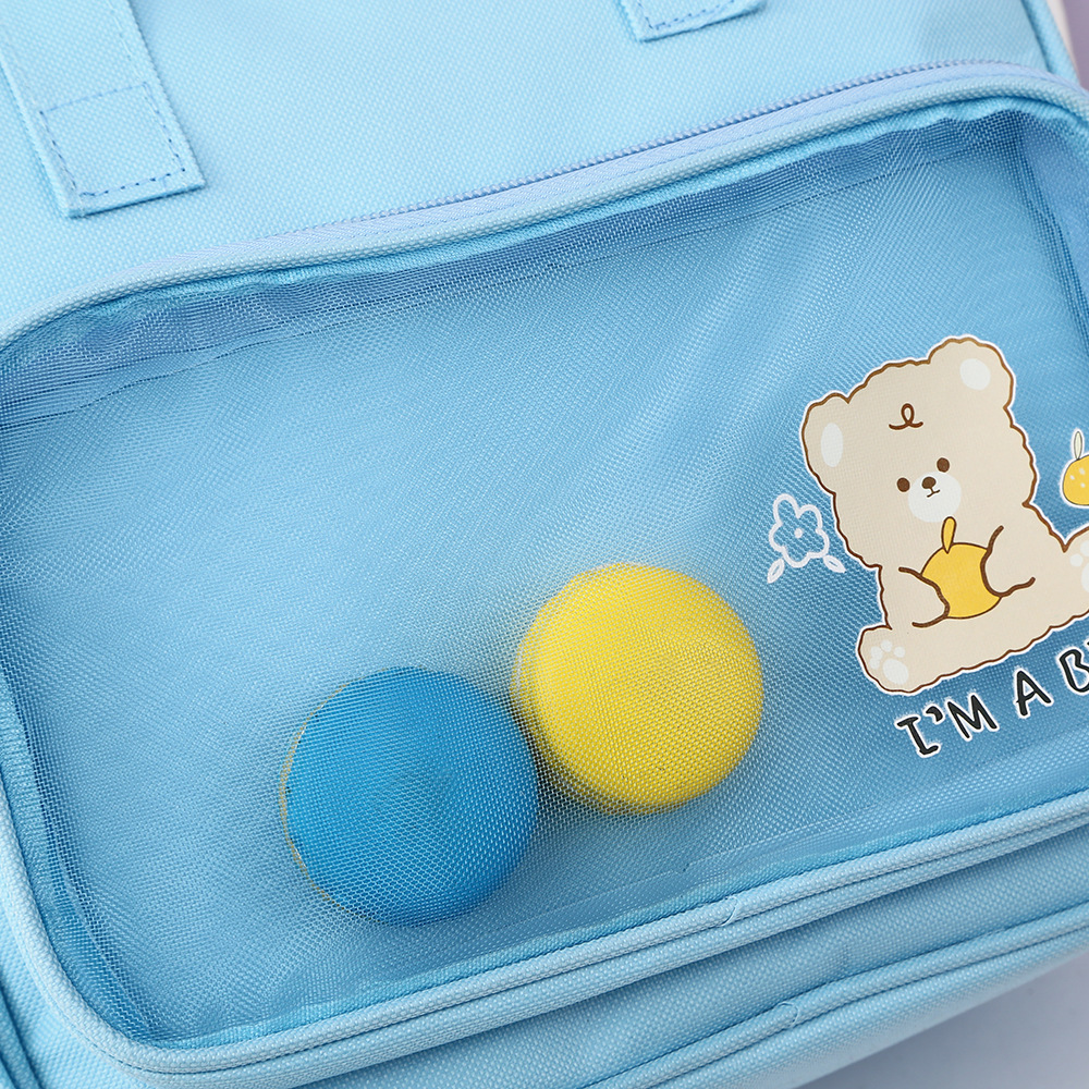 Light-colored cartoon bear printed student tutorial file bag, junior high school study handbag, tutorial Oxford cloth zipper bag pic 7