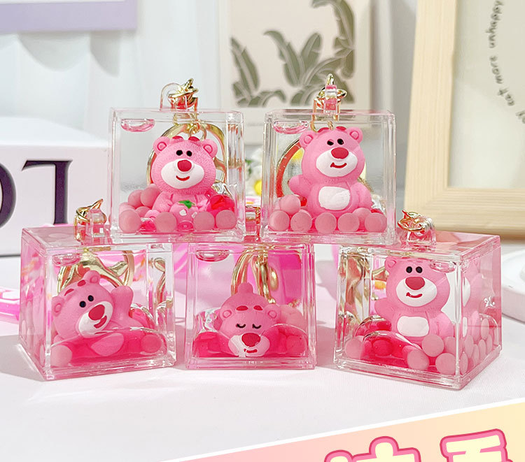 卡通入油流沙方块摆件钥匙扣挂件亚克力钥匙链挂饰摆摊火爆小商品详情8