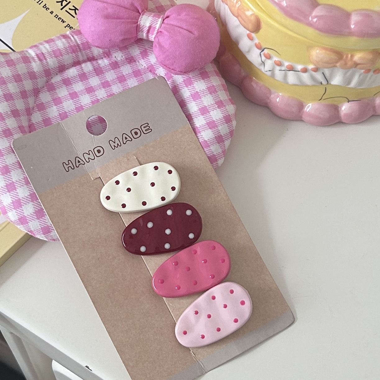 DD Dot Oval Clip, simple Japanese and Korean polka dot water drop duckbill clip, ins simple and versatile fringe clip, small clip pic 2