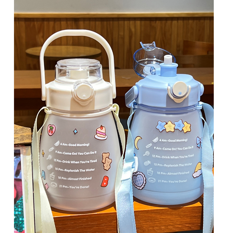 Cross-border Amazon cute large-capacity straw cup, plastic big-bellied cup, gradient color, summer Internet celebrity 1300ML water cup pic 12