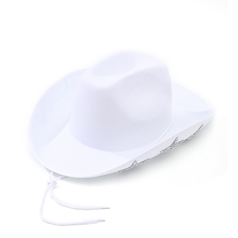 白色镶钻牛仔帽女款时尚奢华五角星礼帽星星亮片表演道具牛仔帽详情7