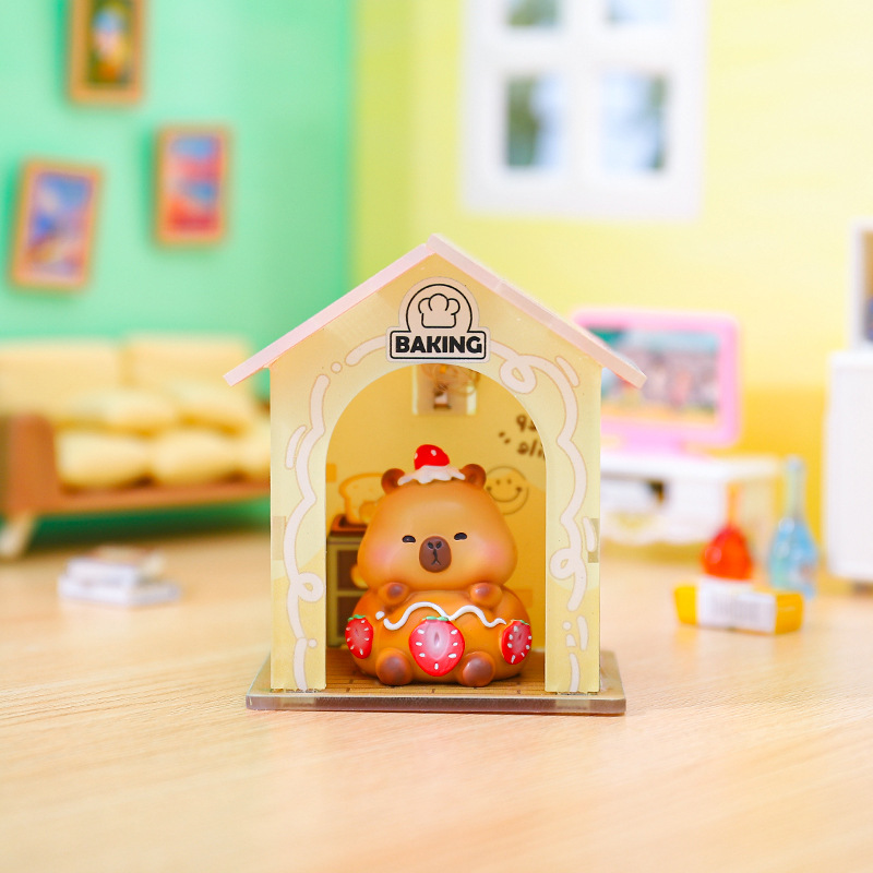 新款抖音同款卡皮巴拉快乐宅生豚豚仔盲盒创意带房桌面摆件礼物详情48