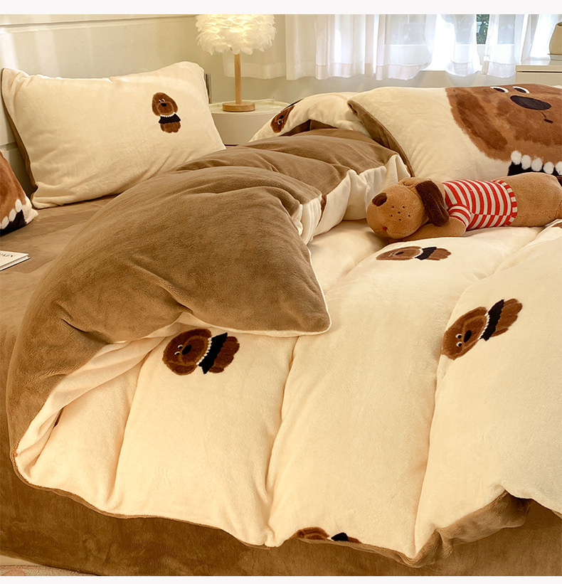 Autumn and winter A-class ins cartoon-style Kokk reprinted milk fleece three-piece, four-piece and single quilt cover bedding pic 17