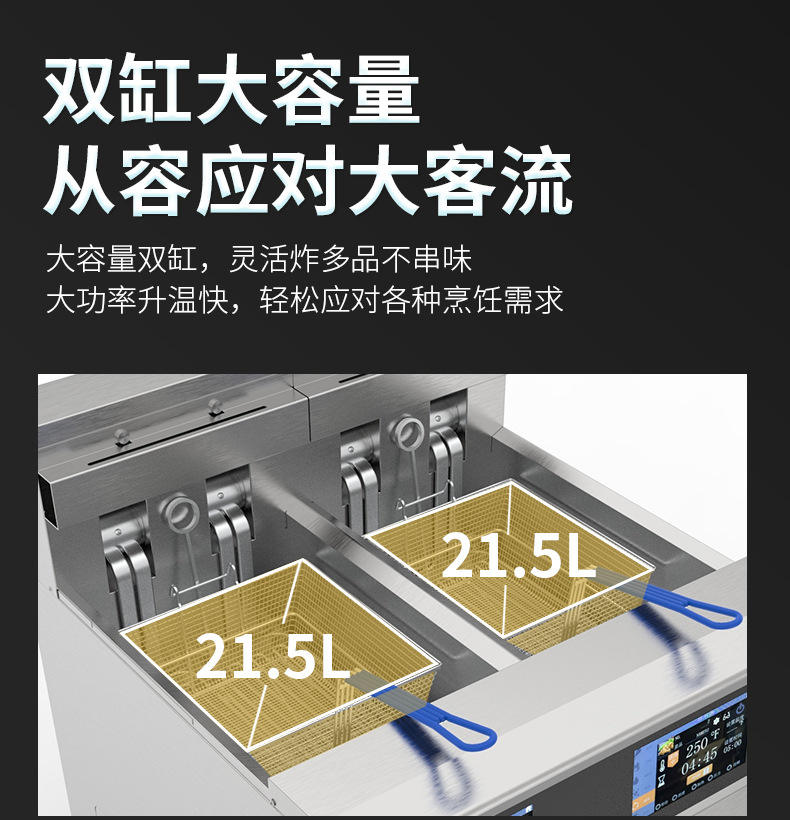 OFE-226L触摸屏油炸锅双缸可翻转扁管加热易清洗精准控温炸炉详情14