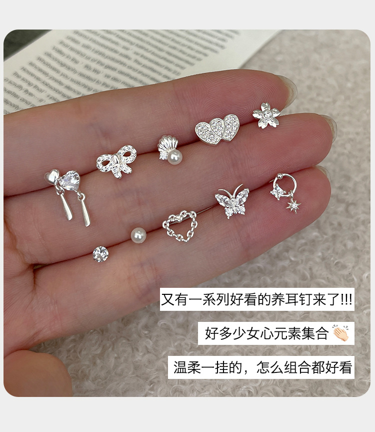 999 sterling silver exquisite zircon heart-shaped small ear studs for women on Instagram, a unique and high-end style of Korean-style sweet earrings pic 3
