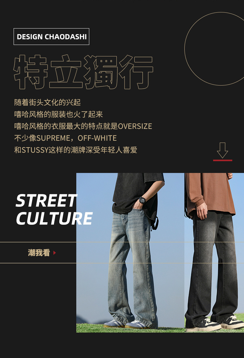 2025新微喇牛仔裤男款四季美式高街复古阔腿直筒潮牌宽松裤子男详情2