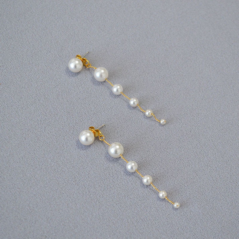 日韩小众简约气质渐变大小珍珠流苏925银针耳环长款设计感耳饰女详情9