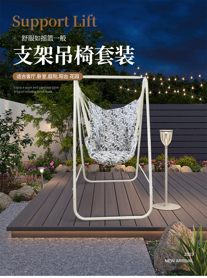Wholesale of indoor cotton canvas hammocks, printed outdoor swings, stainless steel frame hanging baskets, camping outdoor pic 1