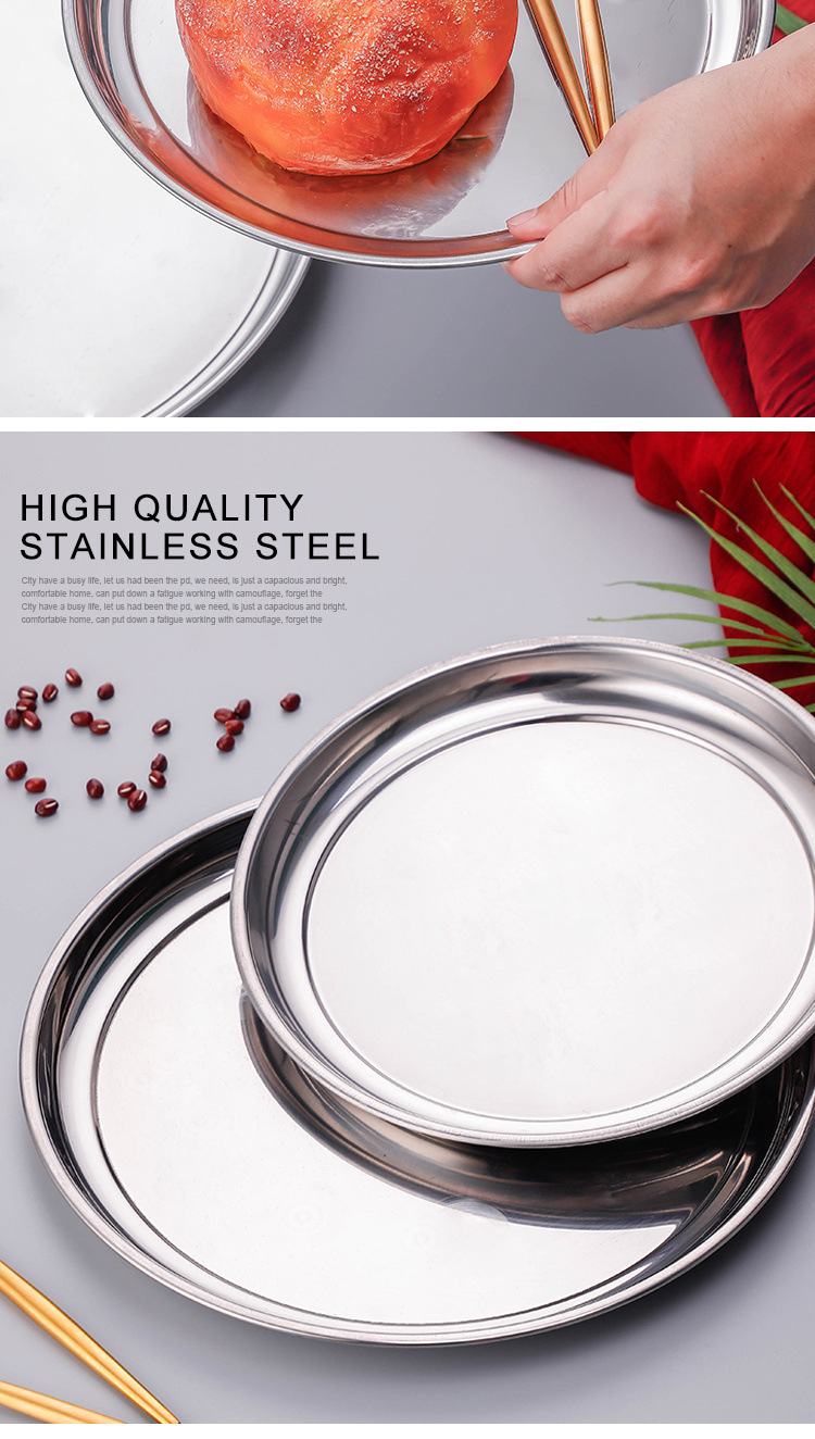 Cross-border stainless steel plates, round shallow plates, tableware, thickened trays, restaurant, hotel, household wholesale plates, enlarged pic 4