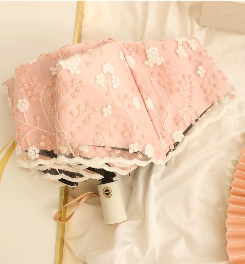 刺绣双层黑胶防晒少女心蕾丝全自动防紫外线晴雨两用遮阳太阳伞详情7