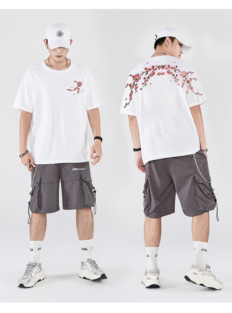 New Spring/Summer 2025 Guochao Chinese Trend brand loose plum blossom embroidered short-sleeved T-shirts for men and couples, summer half-sleeved pic 21