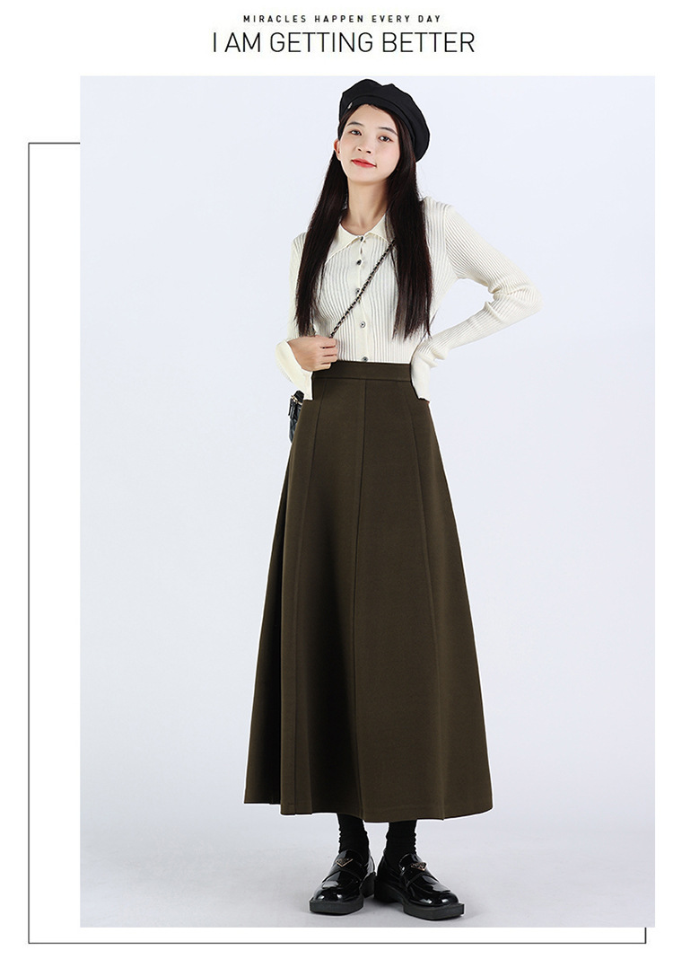 黑色毛呢半身裙女2024秋季新款时尚高腰显瘦百褶A字毛呢半身长裙详情14