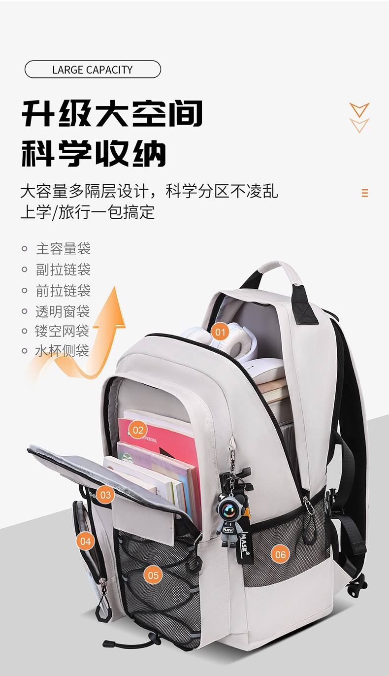 小学生初中生背包男减负护脊中学生书包新款高中女生大容量双肩包详情9