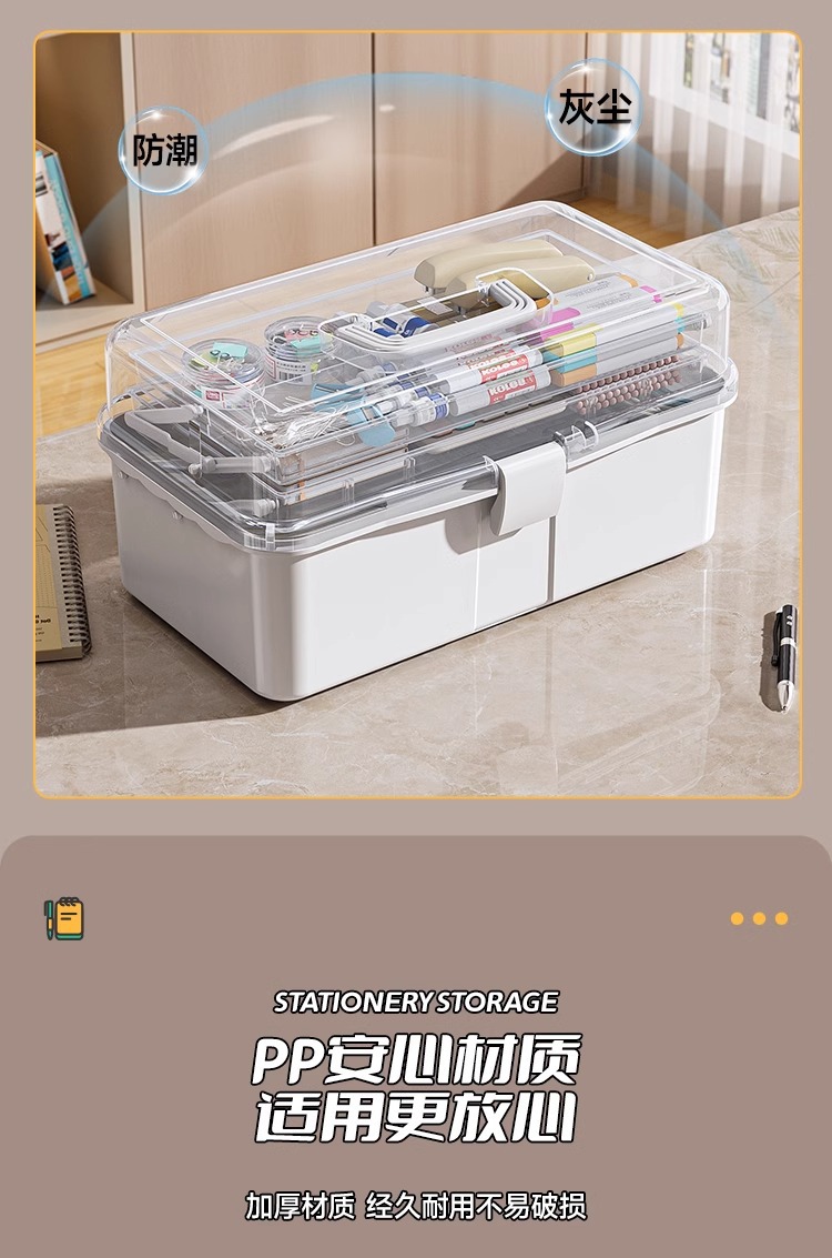 Stationery organization, art tools, transparent three-layer folding portable desktop, paintbrush, paint, calligraphy storage box, storage box pic 10