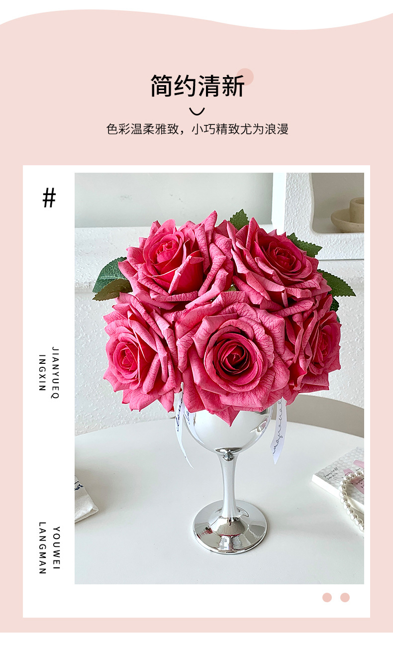 仿真玫瑰花高端轻奢餐桌插花装饰摆件花假花花束摆设花艺跨境代发详情9