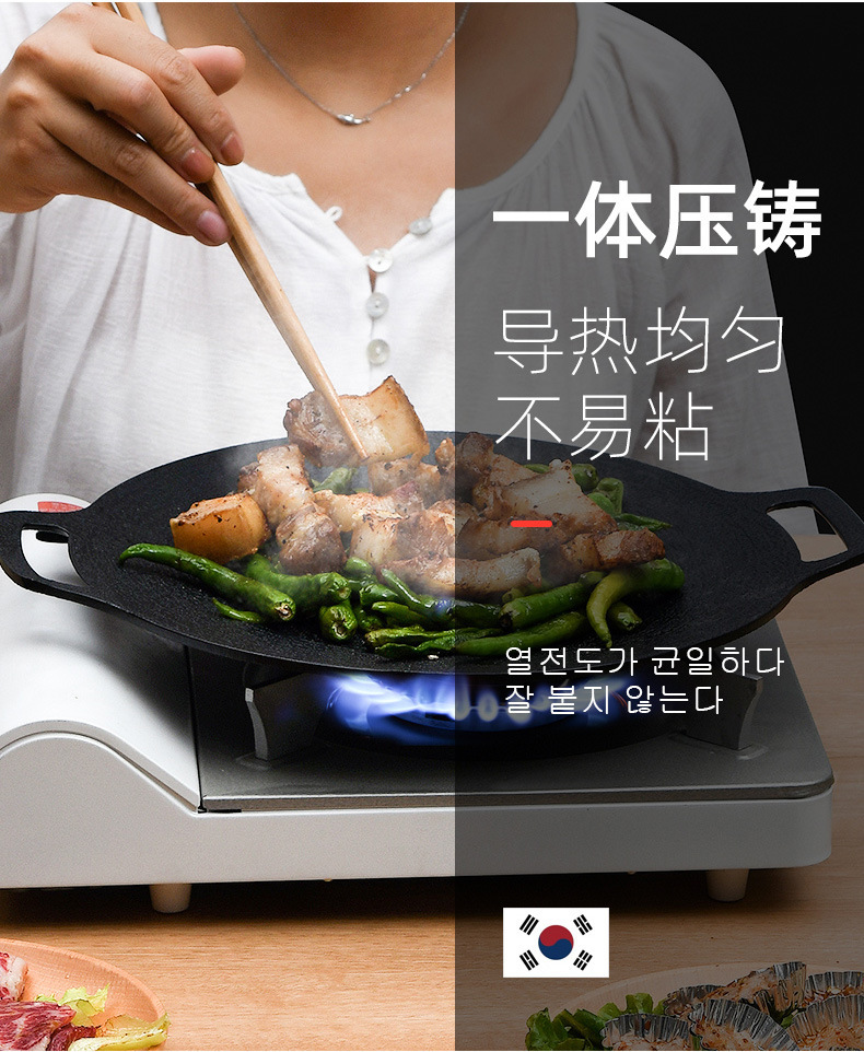 韩式烤盘麦饭石不粘烤肉锅卡式炉烧烤盘户外铁板烧电磁炉煎盘家用详情8