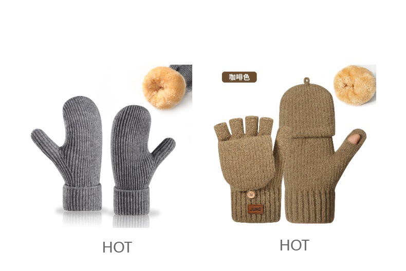 新款冬季女士保暖手套加绒加厚连指手套包套双层包指滑雪针织手套详情2