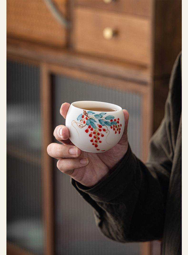 手绘素烧羊脂玉瓷主人杯伴手礼茶杯中国白茶具商务礼品套装品茗杯详情14