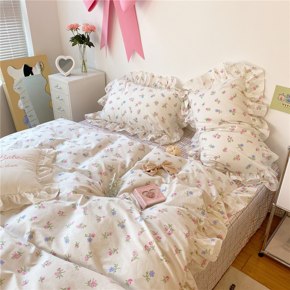 French Hepburn style pure cotton four-piece set, high-end feel, pure cotton black and white sketch flower duvet cover, all-cotton edge bedding pic 37