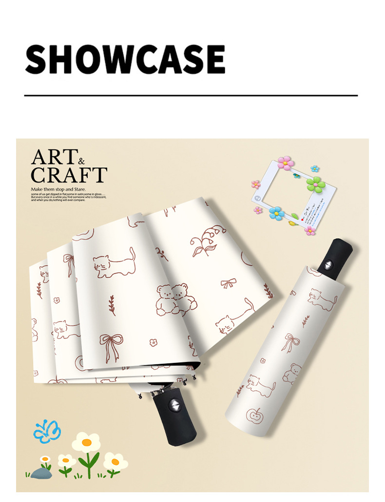 雨伞微笑熊专用晴雨两用防晒遮阳太阳伞自动学生INS风简约创意伞详情9