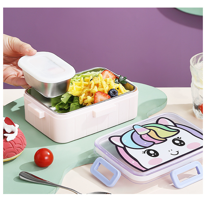 Cute and fun cartoon 304 stainless steel lunch box, single-compartment sealed with buckle, student portable lunch box, bento box pic 16