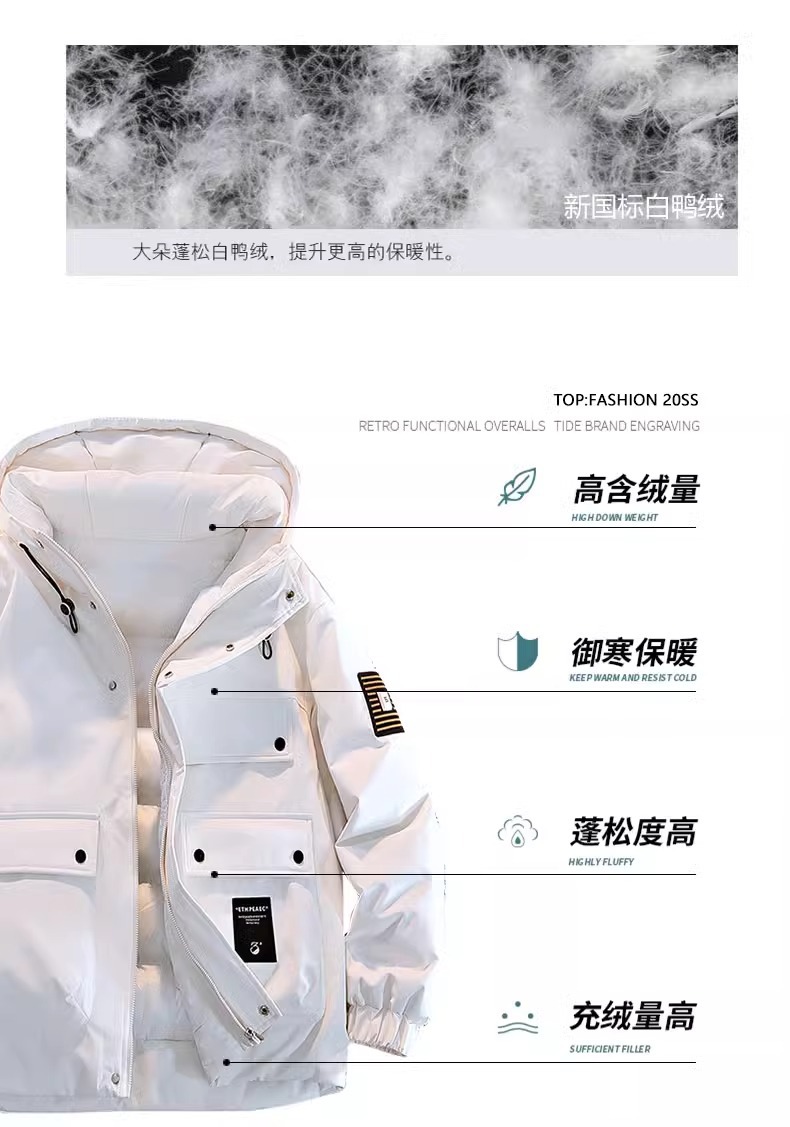 NASA白鸭绒羽绒服男士秋冬季2024新款加厚款抗寒冬装连帽工装外套详情7
