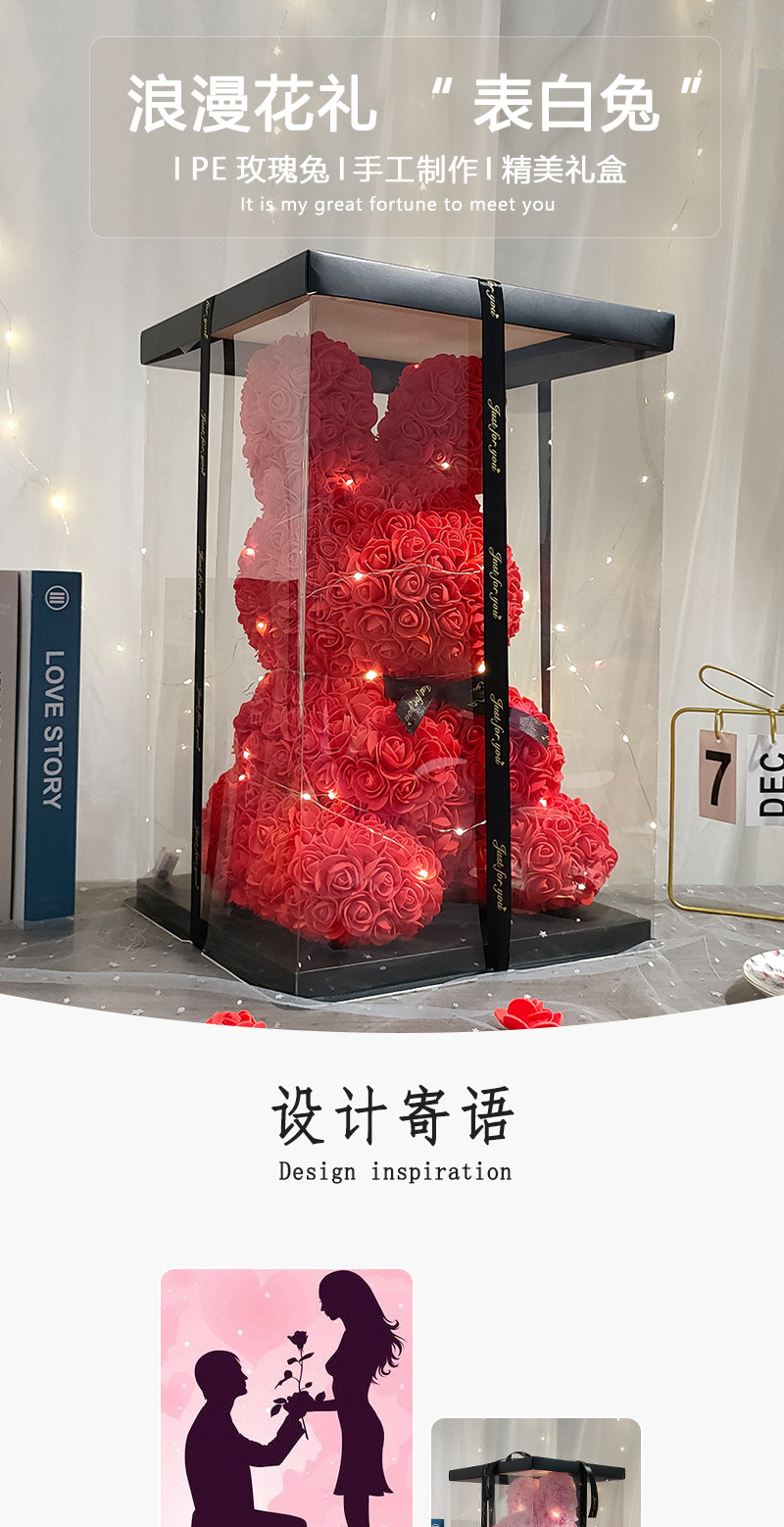 国潮生日礼物520情人节礼物母亲仿真永生玫瑰花兔子送女友闺蜜创意礼详情2