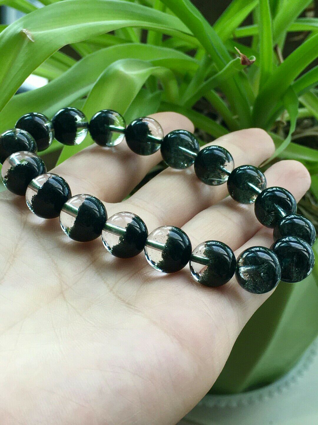 天然巴西绿幽灵手链半盆男女款单圈圆珠手串详情4