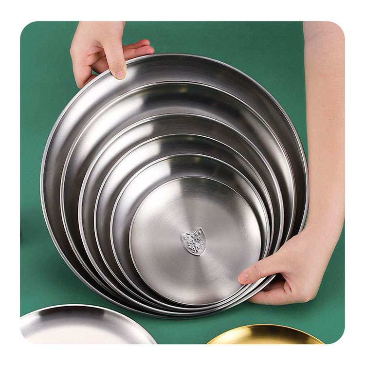 304 stainless steel round plates, Korean barbecue plates, fruit plates, cake plates, bone-spitting plates, retro tray tableware pic 13