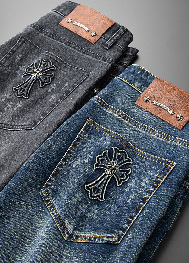 潮牌薄款复古蓝牛仔裤男士夏季高级感潮流修身直筒弹力休闲长裤男详情2