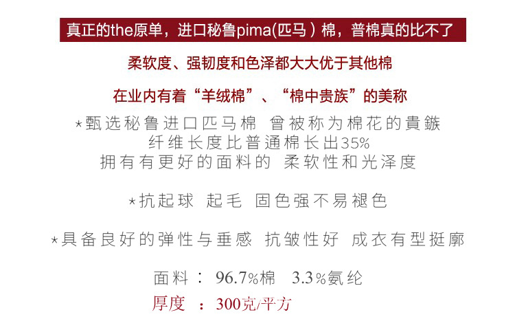 春季重磅进口秘鲁棉圆领长袖t恤女 白色全棉修身韩版内搭厚打底衫详情1