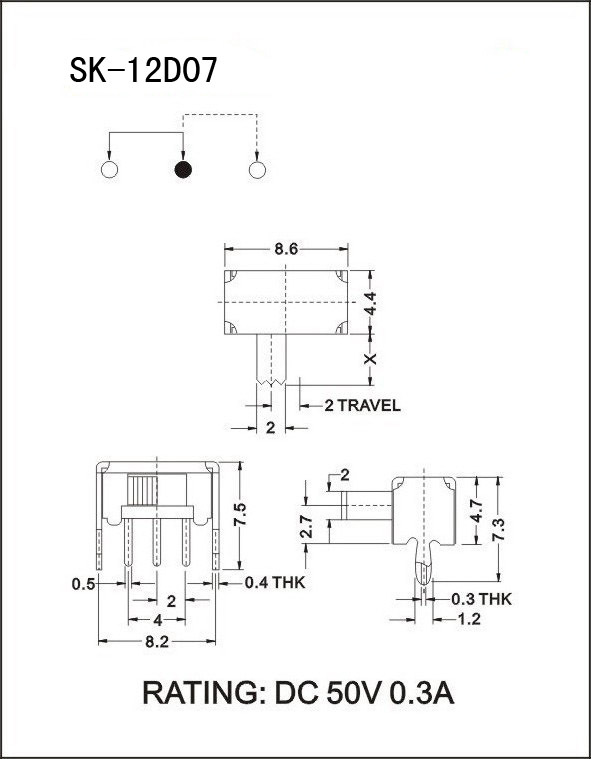 SK12D07 VG4 toggle switch, single-row two-position three-pin side-pull horizontal sliding switch pic 5
