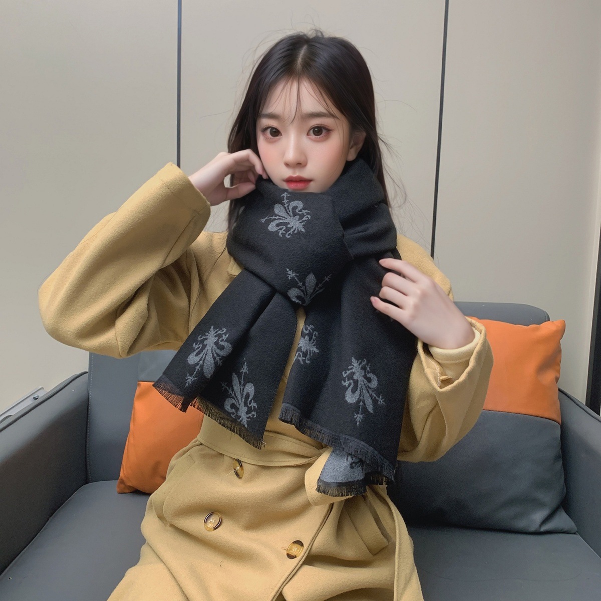 围巾女冬季欧美风格佛罗伦萨鸢尾花披肩加厚百搭双面保暖围脖保暖详情18