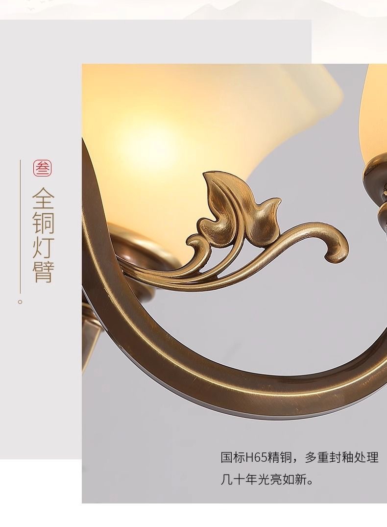 全铜美式吊灯客厅灯欧式简约大气复古餐厅吊灯卧室别墅复式家用灯详情17