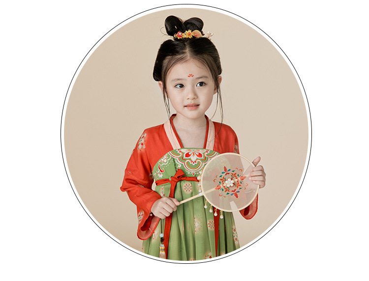国潮女.童汉服秋中国风复古儒裙超仙连衣裙喜庆女宝敦煌风演出服详情12