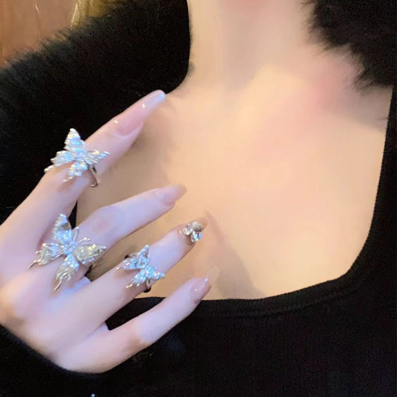 合金液化蝴蝶开口戒指女ins小众设计感褶皱冷淡风暗黑系轻奢指环详情2