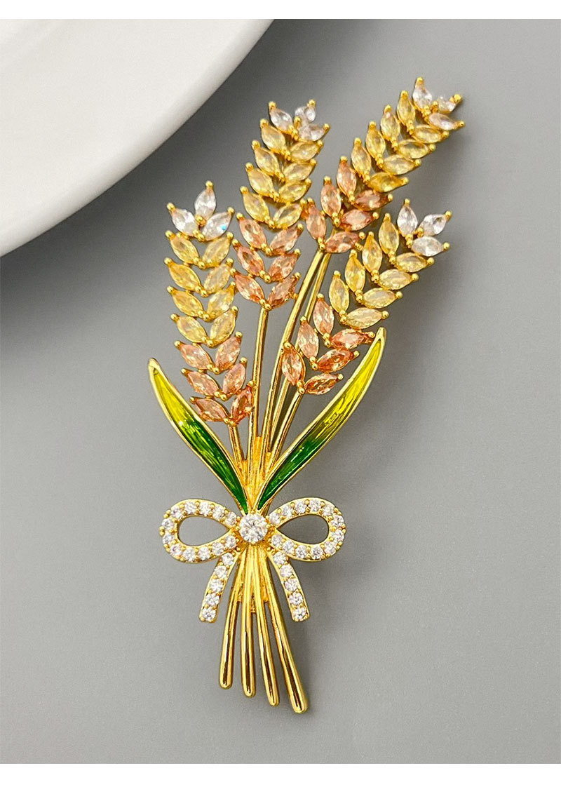 Original design, high-end sense, wheat ear brooch, copper alloy, real gold electroplating, micro-inlaid with zirconium oil, exquisite brooch and clothing pic 21