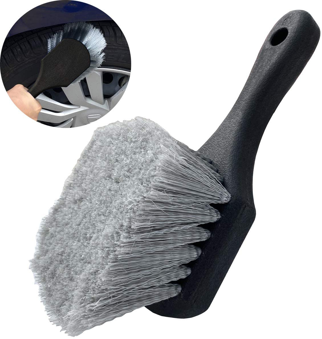 Grey short-handled car Tire Brush cleaning brush short-handled brush tire hub car wash brush Wheel Tire Brush pic 1