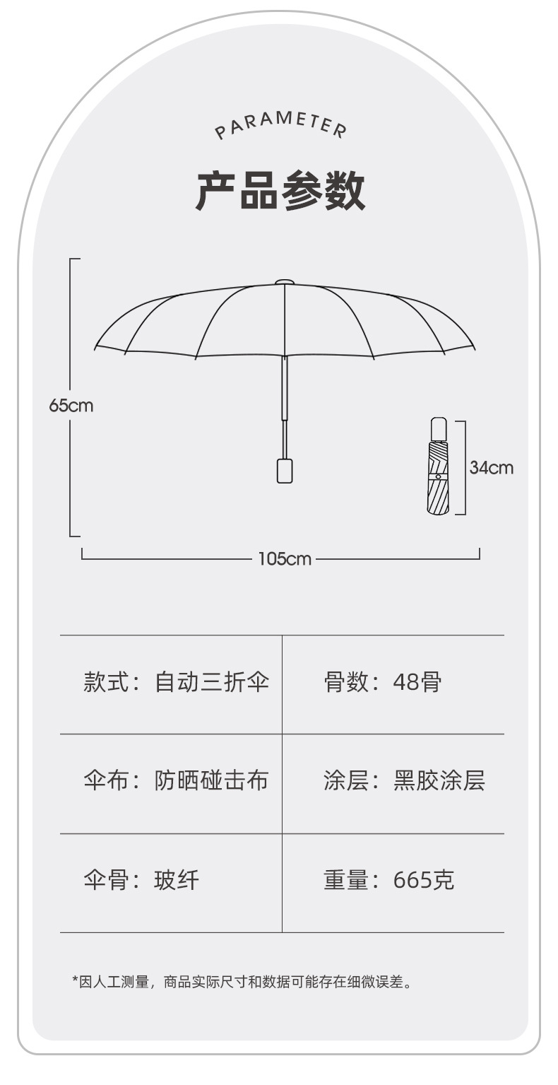 新款16骨黑胶自动双人伞商务礼品伞三折抗风加固折叠伞雨伞加logo详情27