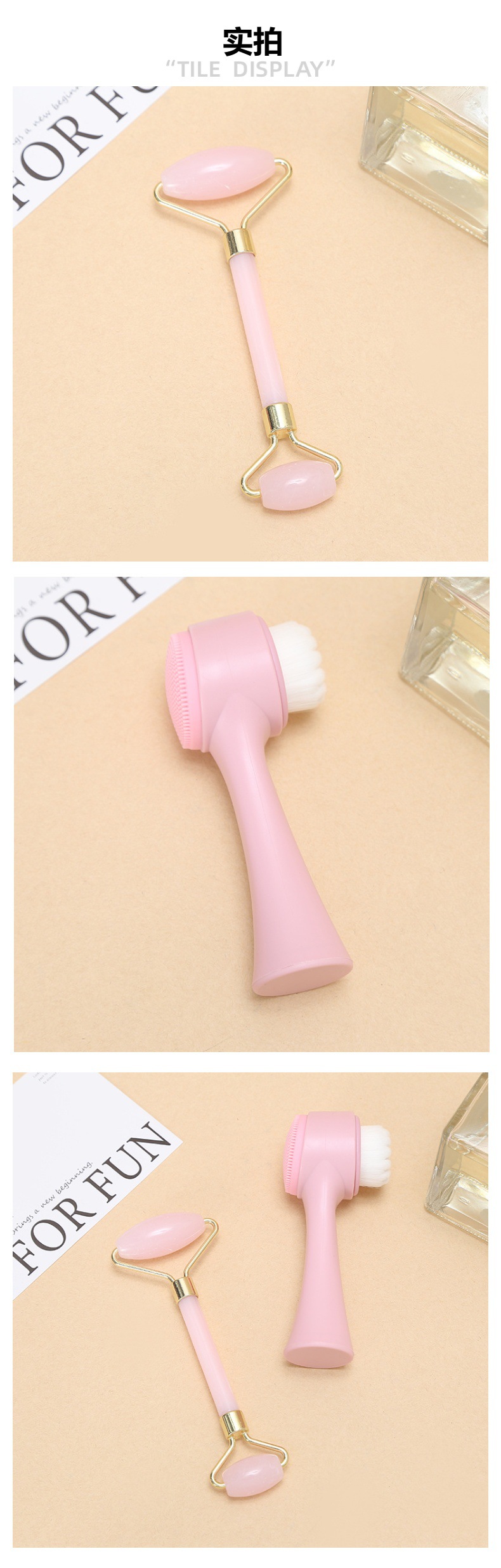 Plastic nylon wool silicone jade roller set, personalized portable facial cleansing set, eye and facial beauty massager pic 5