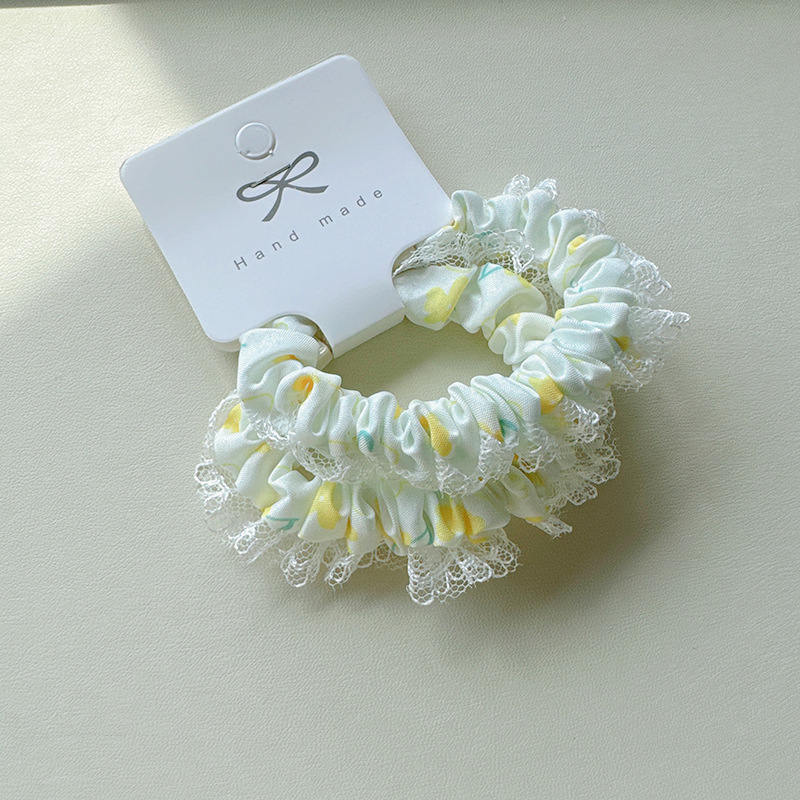 2条装小清新碎花气质小肠发圈蕾丝花边布艺头绳少女心发绳发饰女详情3