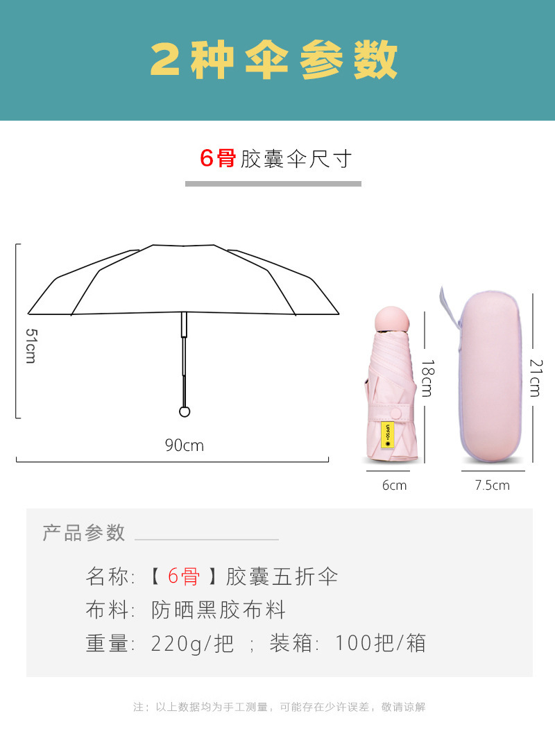 防晒五折八骨雨伞口袋胶囊伞黑胶五折六骨折叠太阳遮阳伞雨伞定制详情53