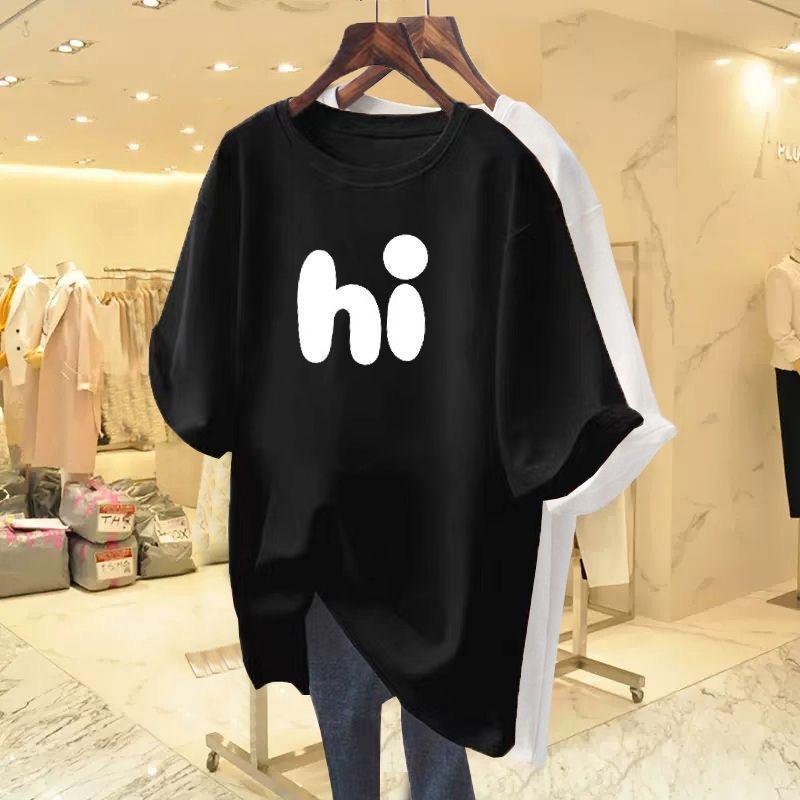 A new mid-length, loose and slimming American-style casual top for women in summer, weighing 300 pounds, made of pure cotton pic 9