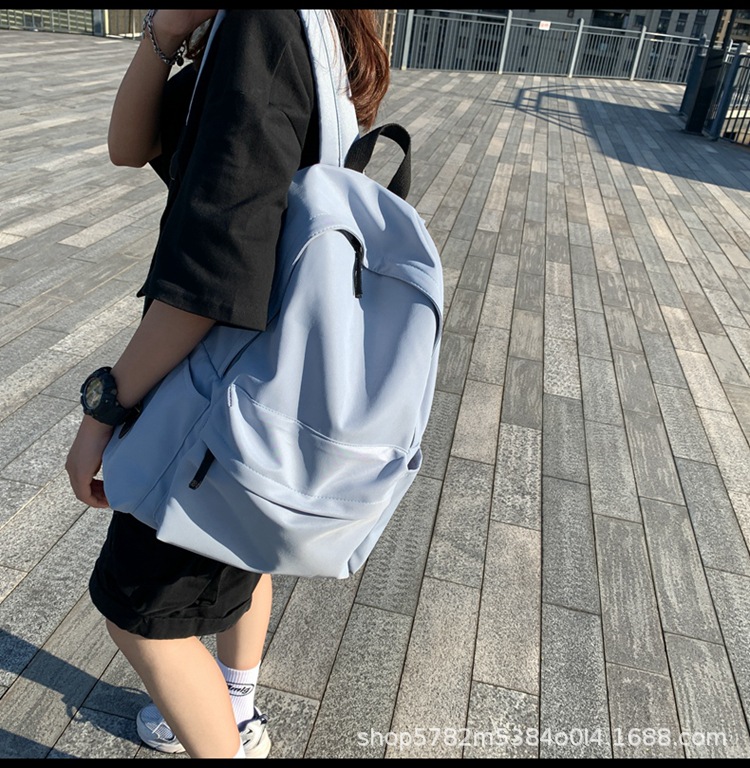 韩版男女同款大容量纯色背包新款简约学院风书包日系无印风双肩包详情23