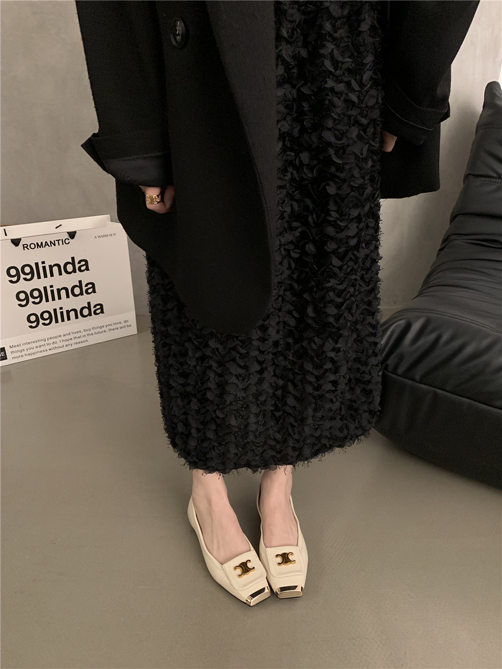 韩版设计感单鞋小皮鞋黑色气质平底鞋子春秋法式瓢鞋软底女鞋新款详情6