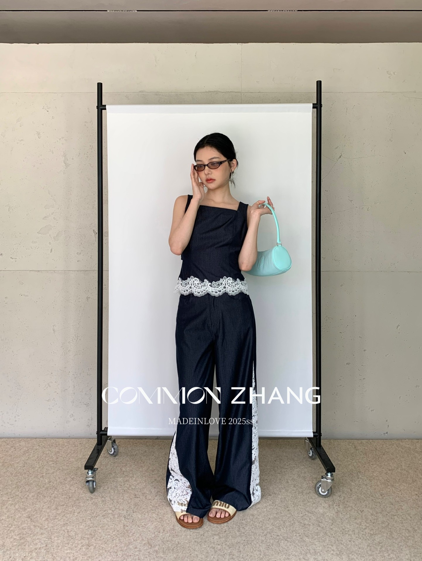 CZ ZHANG Summer French niche lace patchwork with cutout texture, low-waisted wide-leg drape casual pants B24032 pic 13