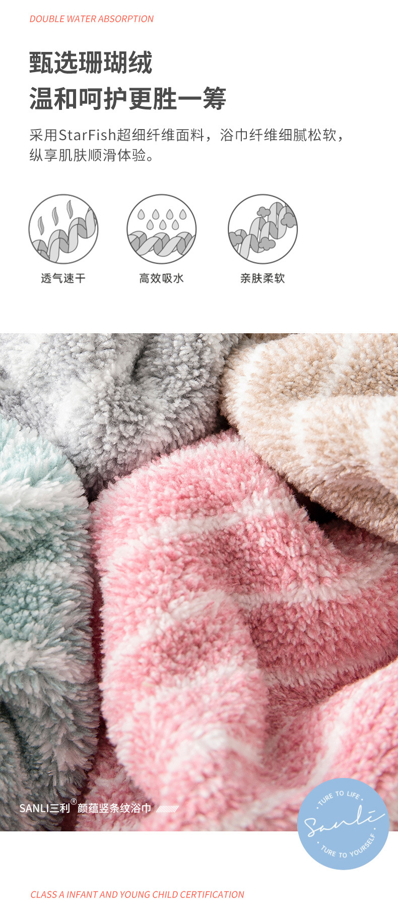 [新品]三利毛巾厂家批发珊瑚绒毛巾成人柔软吸水面巾情侣洗脸巾详情12