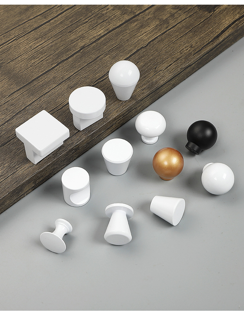 抽屉柜门白色单孔小拉手圆形单粒橱柜电视柜床头柜现代简约门把手详情25