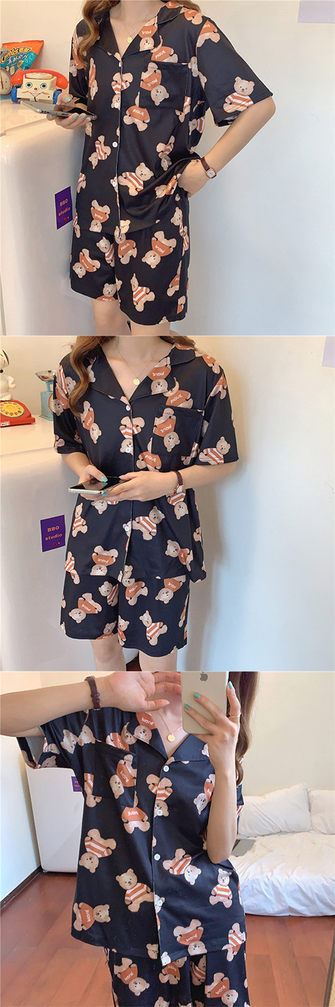 ins Fresh pajama women Summer short sleeves and shorts Korean cardigan plus-size Korean Japanese-style home wear two-piece set pic 21