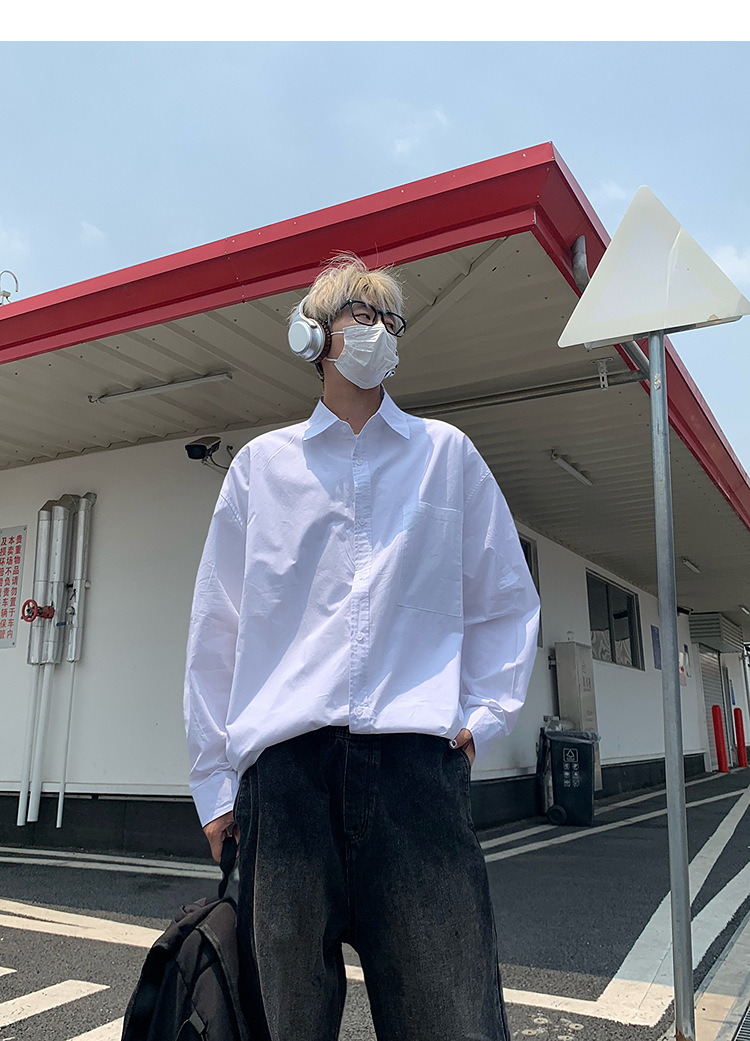 简恒薄款纯棉纯色衬衫男士长袖宽松防晒外套秋季痞帅日系休闲衬衣 pic 27